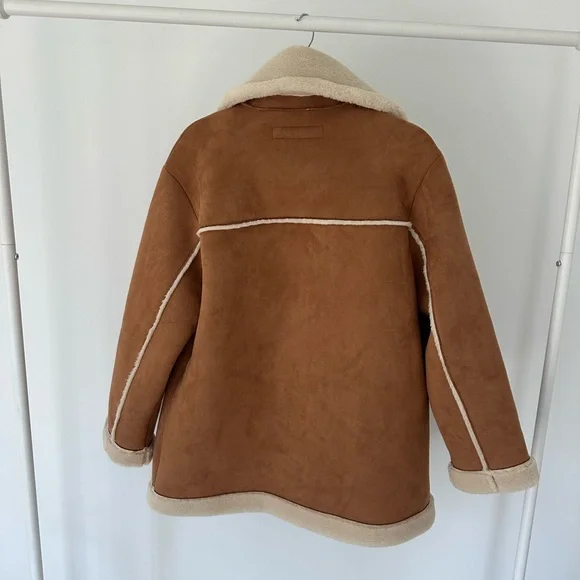 Zara Double Faced Shearling Coat with Patch Pockets, NWOT - Picture 3 of 5